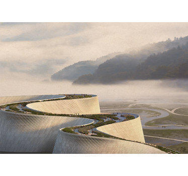 Tapisserie murale paysage forme architecturale courbée - TenStickers