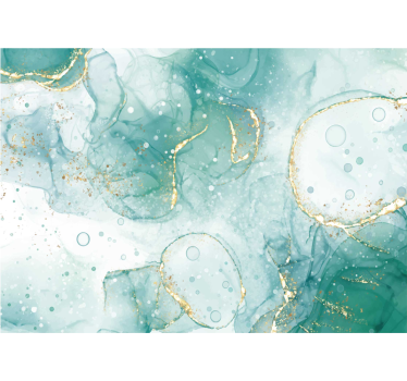 Tapisserie murale salle de bain marbre turquoise et or - TenStickers