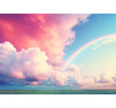 Tapisserie murale enfant ciel nuageux avec arc-en-ciel - TenStickers