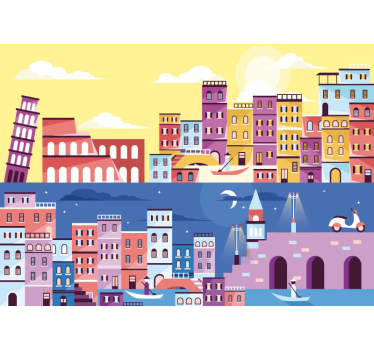 Papier peint mural de pays et de villes Jour et nuit italie - TenStickers