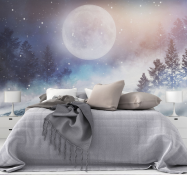 Tapisserie forêt fantastique avec pleine lune - TenStickers