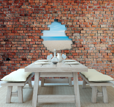 Tapisserie panoramique 3D briques avec photo personnalisée - TenStickers