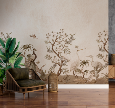 Tapisserie murale beige faune vintage - TenStickers