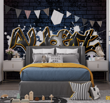 Tapisserie murale chambre ado briques bleues avec nom - TenStickers