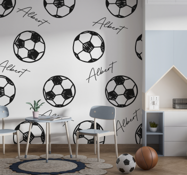 Tapisserie murale chambre enfant ballons de football prénom - TenStickers