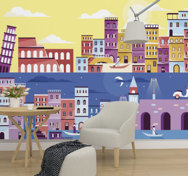Papier peint mural de pays et de villes Jour et nuit italie - TenStickers