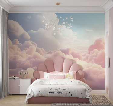 Tapisserie murale enfant paysage de nuages roses - TenStickers