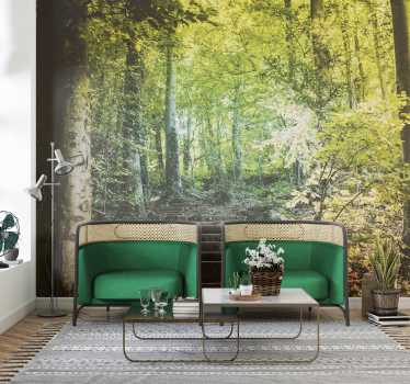 Tapisserie murale forêt chemin avec escaliers - TenStickers