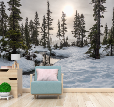 Papier peint salon forêt avec soleil d'hiver - TenStickers