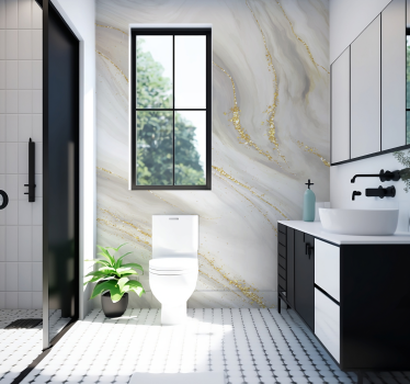 Tapisserie murale salle de bain marbre blanc et or - TenStickers