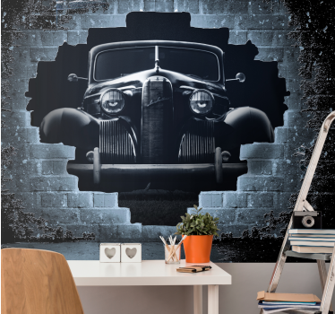 Papier peint mural voiture Voiture sur brique modèle vintage - TenStickers