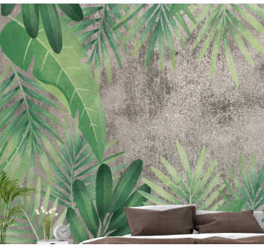 Photo murale de fleurs Plantes tropicales sur imitation béton - TenStickers