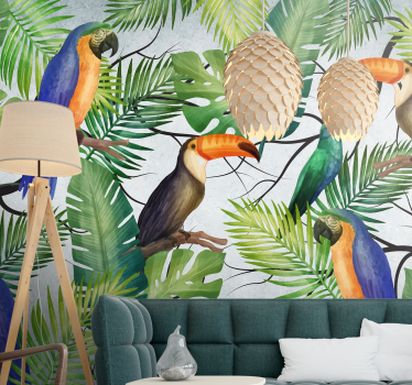 Photo murale nature Arbres avec oiseaux tropicaux - TenStickers