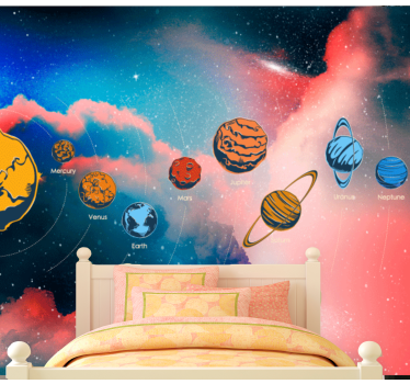 Photo murale paysage Système solaire avec des noms de planètes - TenStickers