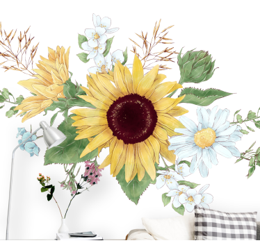 Tapisserie fleur composition de fleurs de tournesol - TenStickers