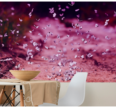 Tapisserie fleur délicate danse des papillons - TenStickers
