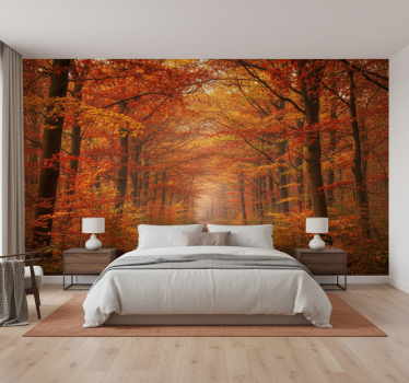 Tapisserie forêt chemin d'arbres d'automne - TenStickers