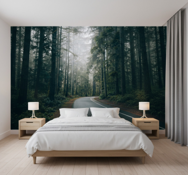 Tapisserie forêt chemin de pins brumeux - TenStickers