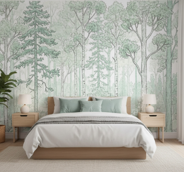 Tapisserie forêt croquis de bois menthe - TenStickers