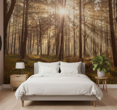 Tapisserie forêt faune dorée dans le salon - TenStickers