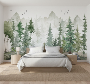Tapisserie forêt pin nordique minimaliste - TenStickers
