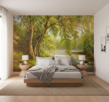 Tapisserie forêt saule au bord de la rivière - TenStickers