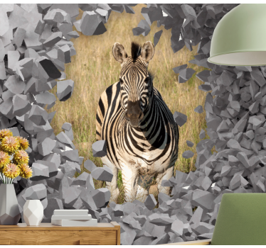 Tapisserie murale animaux zèbre émergeant des rochers - TenStickers