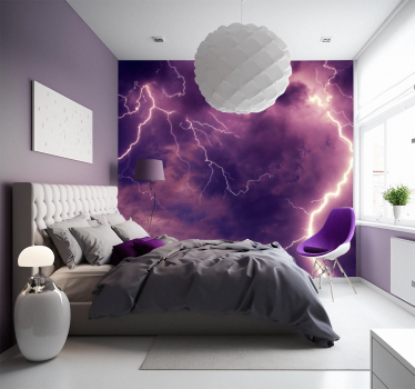 Tapisserie murale ciel mauve nuages et éclairs - TenStickers