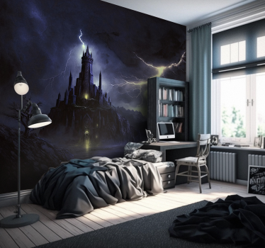 Tapisserie murale fantaisie château et tempête - TenStickers