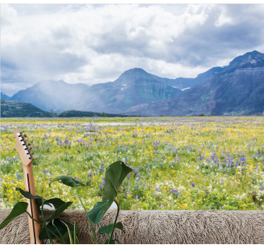 Tapisserie murale paysage champ de fleurs des montagnes - TenStickers