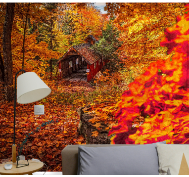 Tapisserie murale paysage cottage d'automne - TenStickers