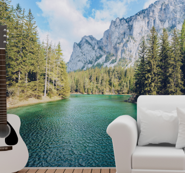Tapisserie murale paysage scène de lac de montagne - TenStickers