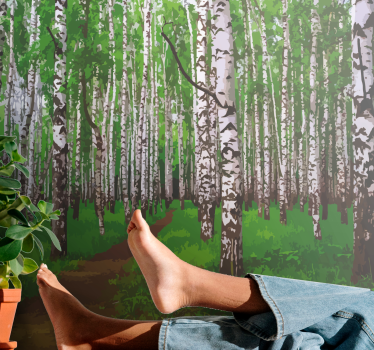 Tapisserie nature chemin en forêt de bouleaux - TenStickers