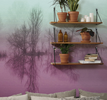 Tapisserie nature paysage de réflexion brumeux - TenStickers