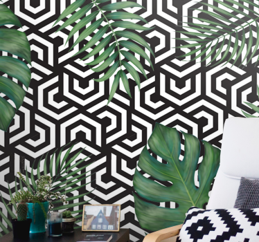 Tapisserie textures et motifs motif de feuilles géométriques - TenStickers