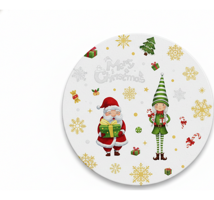 Sous verre noël père noël avec elfe - TenStickers