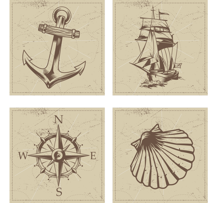 Sous verre vintage ensemble de symboles nautiques - TenStickers