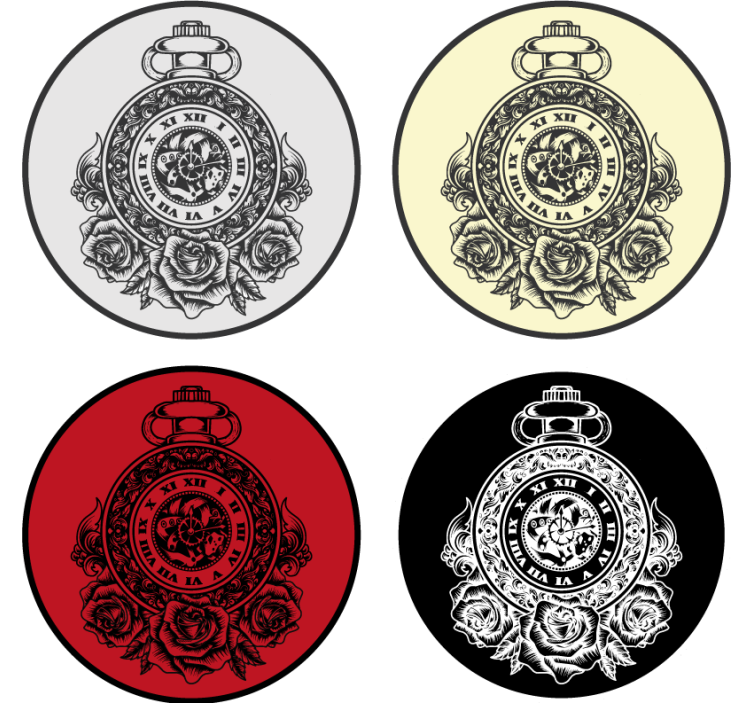 Sous verre vintage montre de poche et roses - TenStickers