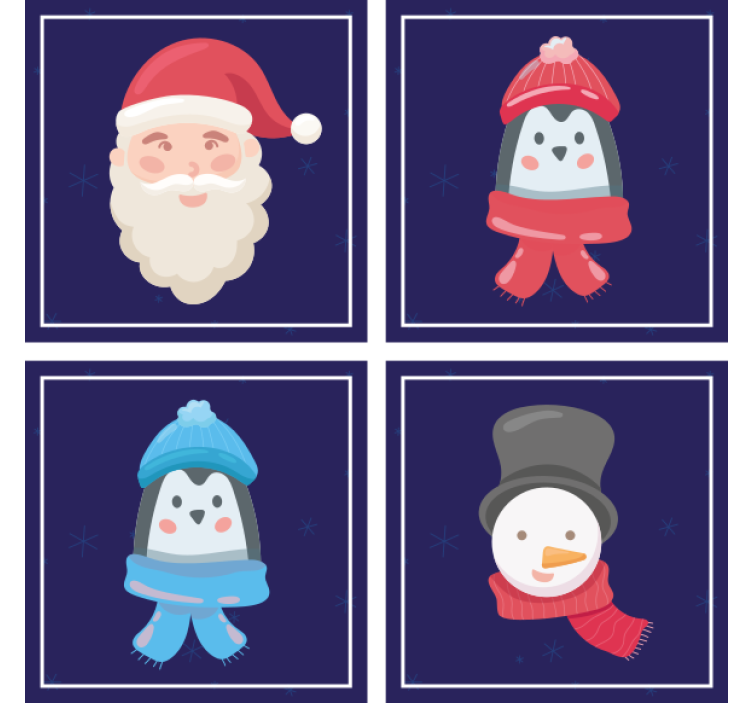 Sous verre noël visages de père noël et bonhommes de neige - TenStickers
