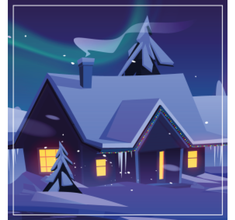 Sous verre noël cabane enneigée avec lumières - TenStickers