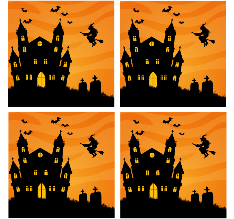 Sous verre halloween silhouette de maison hantée - TenStickers