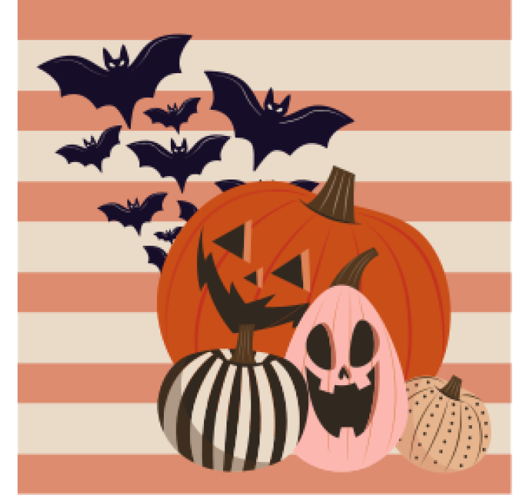Sous verre halloween trio de citrouilles avec chauves-souris - TenStickers