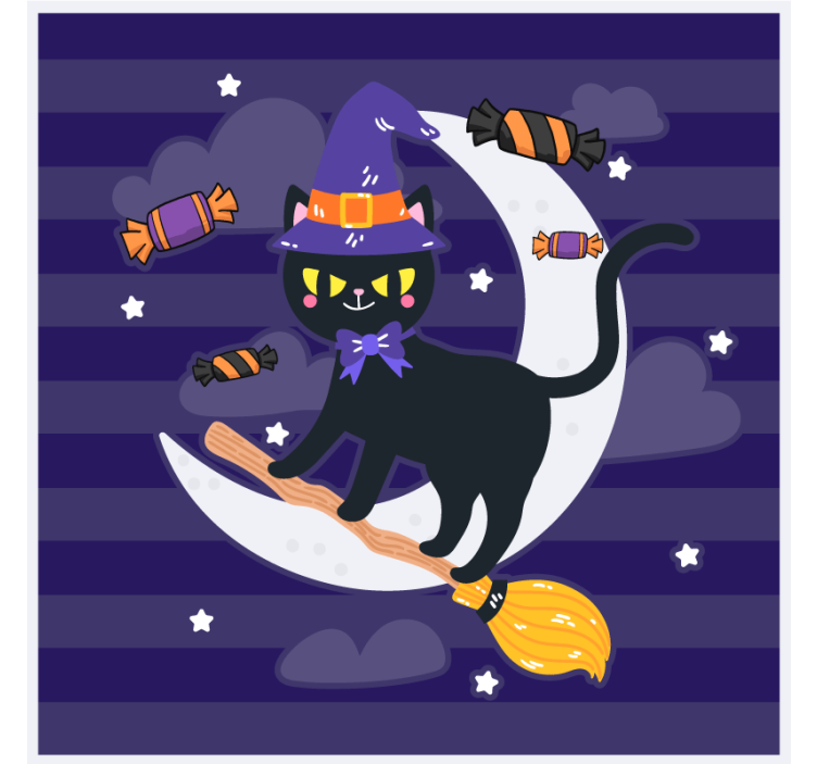 Sous verre halloween chat sorcière sur balai - TenStickers