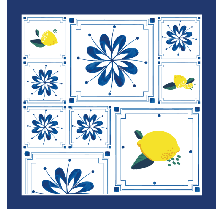 Sous verre carreaux motif floral citron - TenStickers
