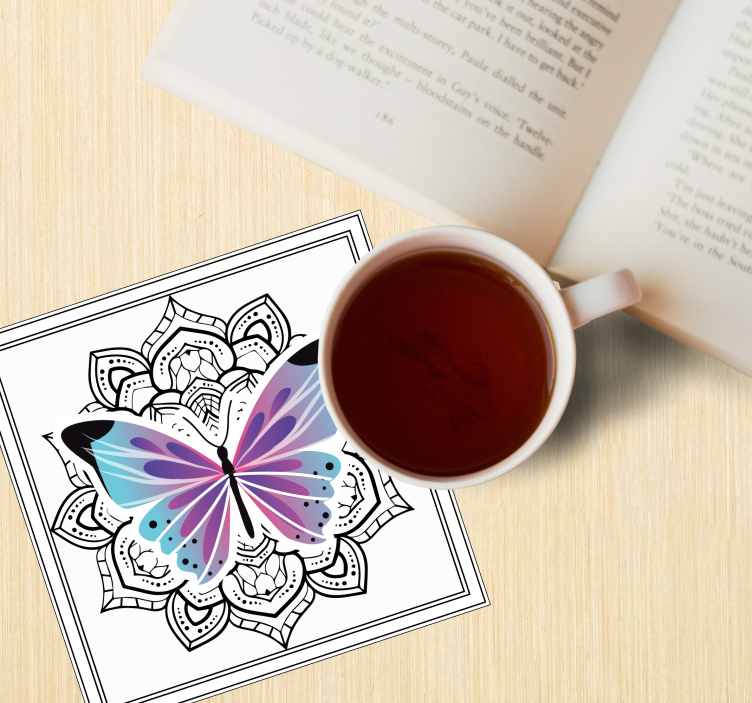 Papillons turquoise et dessous de verre mandala - TenStickers