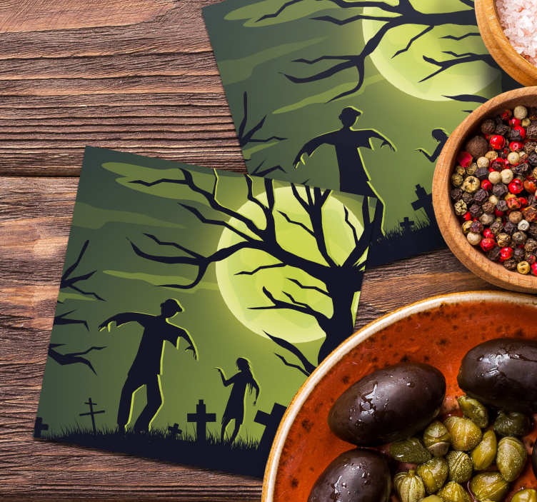 Zombies sur fond vert halloween dessous de verre - TenStickers