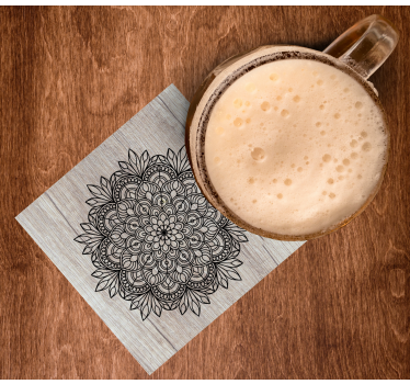 dessous de verre forme carreaux Mandala noir sur le bois - TenStickers
