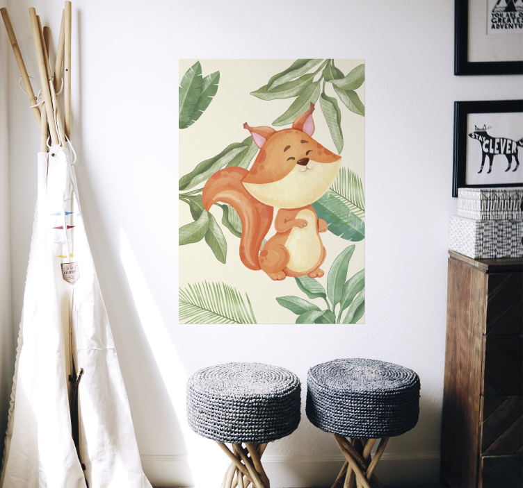 Poster dessin renard dans la jungle - TenStickers