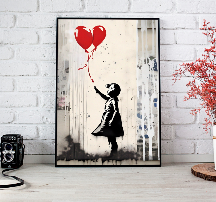 Poster art peinture murale fille avec un ballon - TenStickers