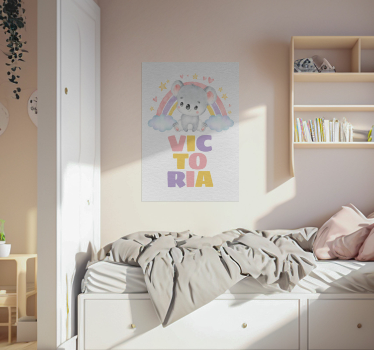 Poster enfant koala et arc-en-ciel avec prénom - TenStickers